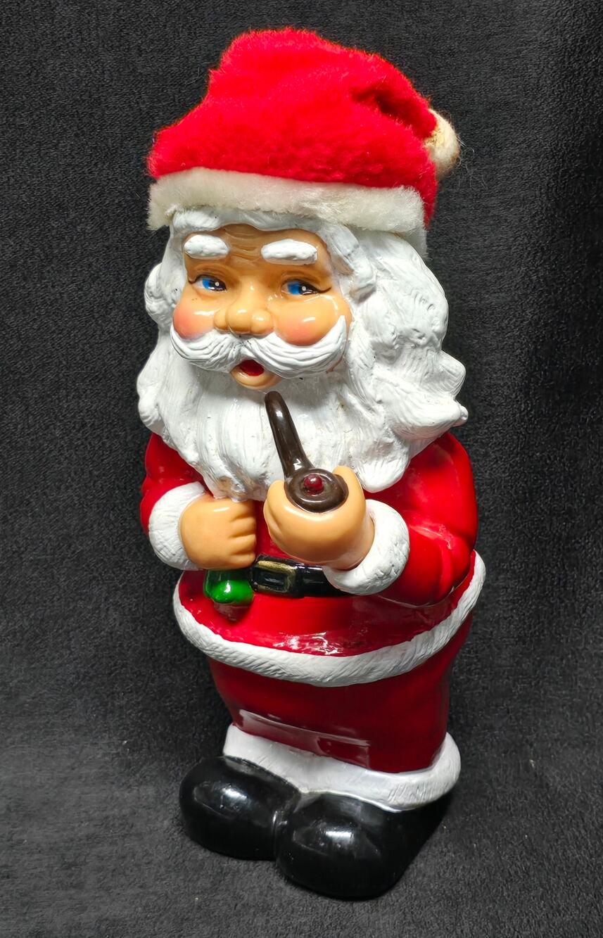 Vintage Smoking Pipe Santa Claus Carrying Toys Plastic Coin Bank Collectible